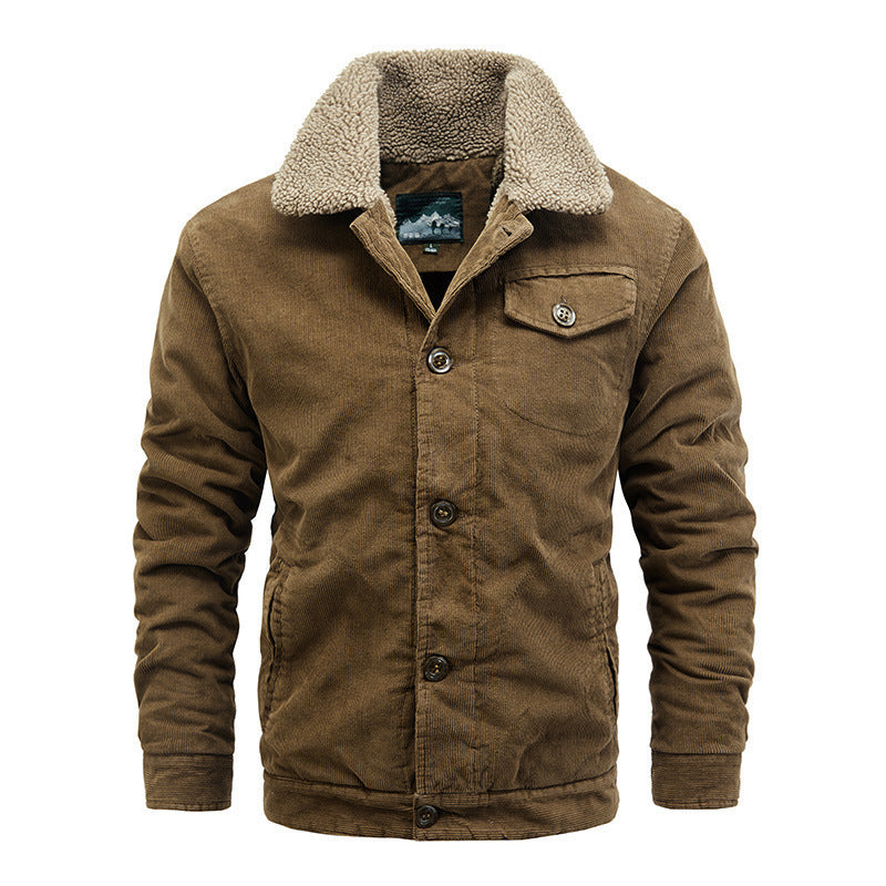 Men's cord worker jacket with teddy lining, sherpa collar and patch chest pocket Chichicherry