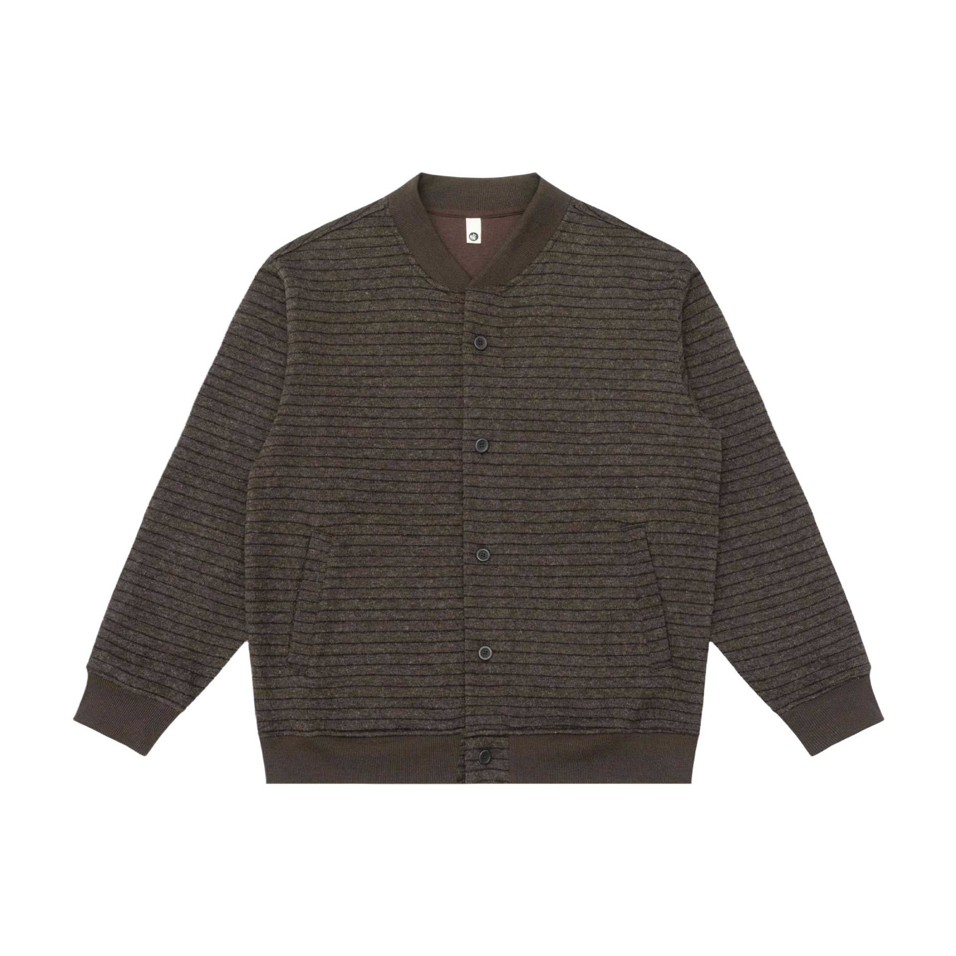Men Striped Knit Cardigan Jacket with V-Neck and Ribbed Cuffs Chichicherry
