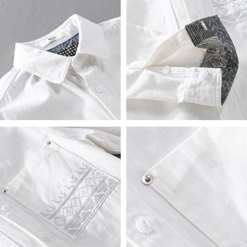 Men's cotton overshirt with contrast lining, chest pockets and fine embroidery Chichicherry