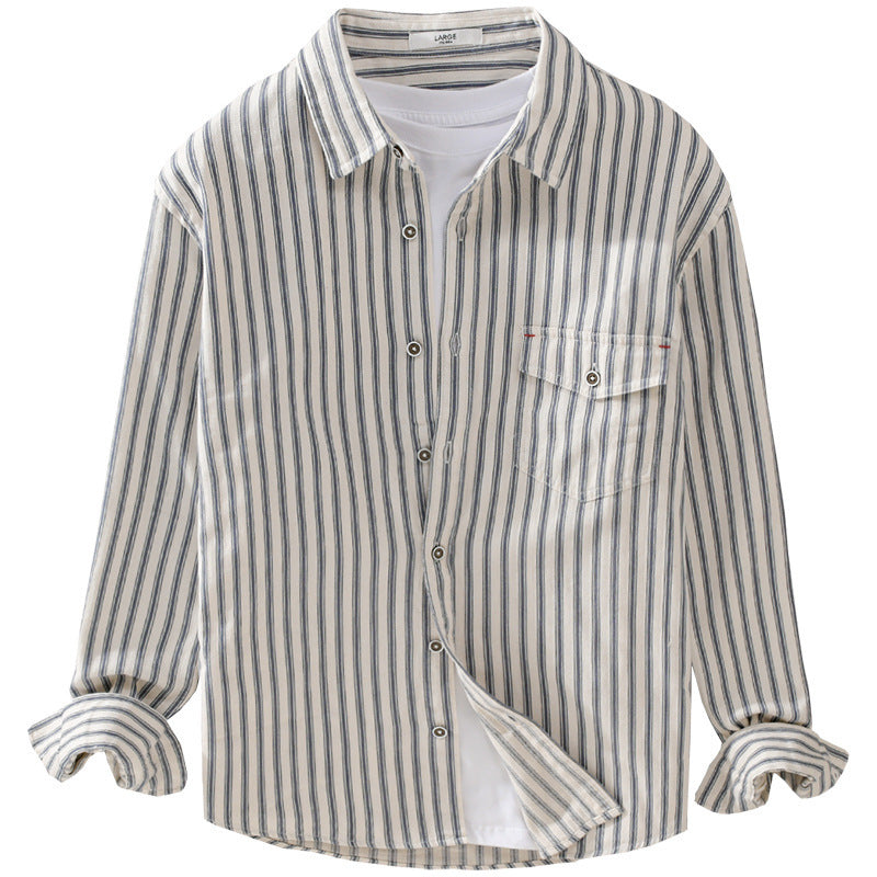 Men Striped Overshirt made of lightweight cotton blend with chest pocket and Relaxed Fit Chichicherry