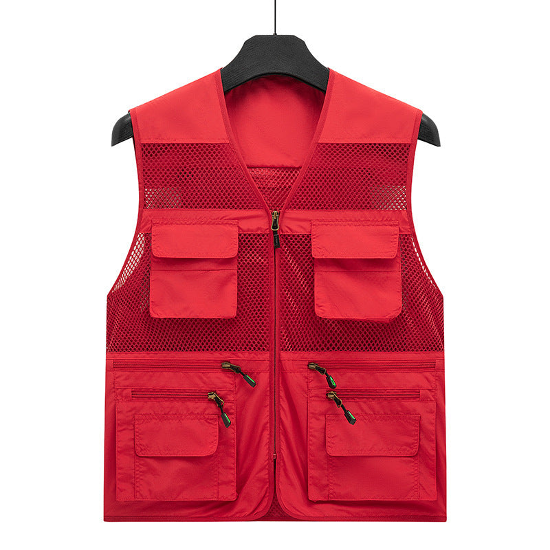 Men's Multifunctional Mesh Utility Vest with Zipper and Multiple Pockets Chichicherry