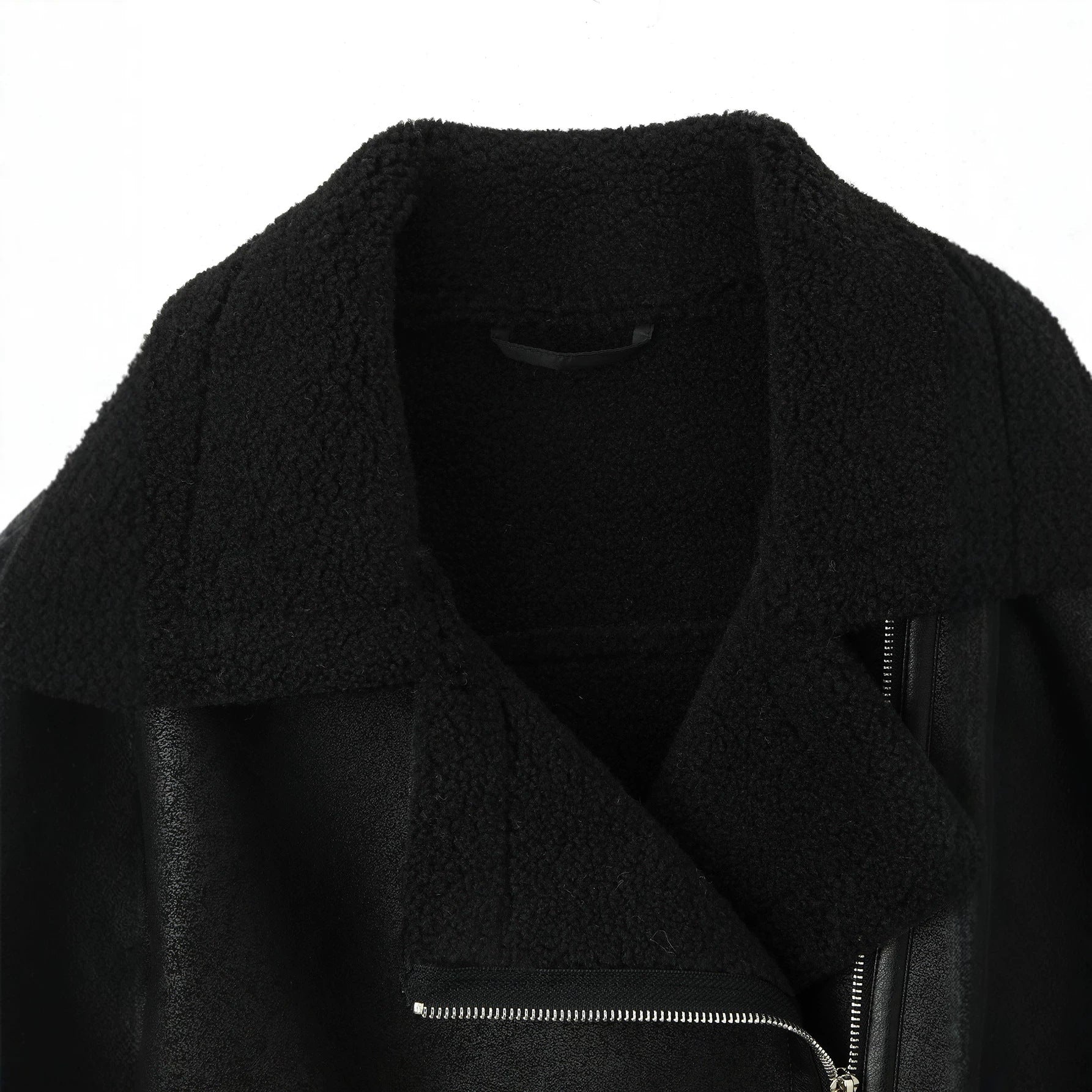 Women's cropped pilot jacket in lambskin look with asymmetric zipper Chichicherry