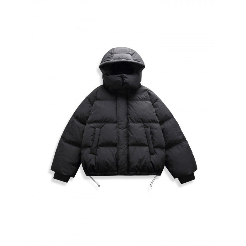 Unisex Short Padded Jacket with Hood, High Stand-Up Collar, and Adjustable Hem Chichicherry