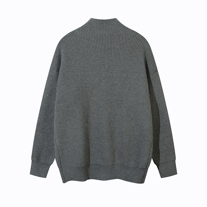 Unisex Oversize Cardigan with Stand Collar and Full Button Placket Chichicherry