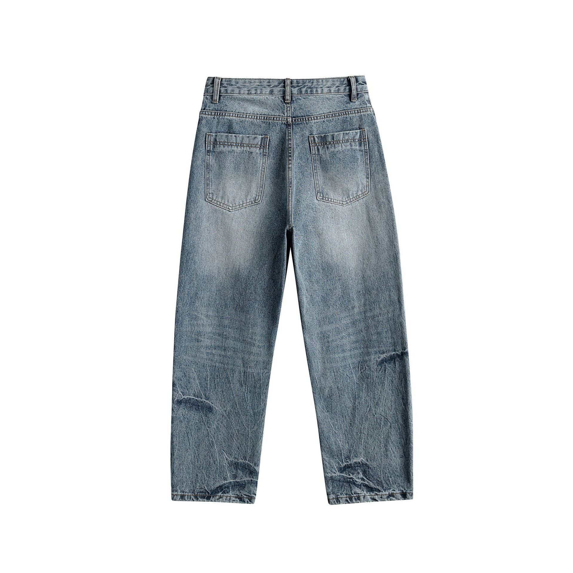 Women Relaxed Straight high-waisted Denim Jeans with Used Effect and Wide Leg Chichicherry