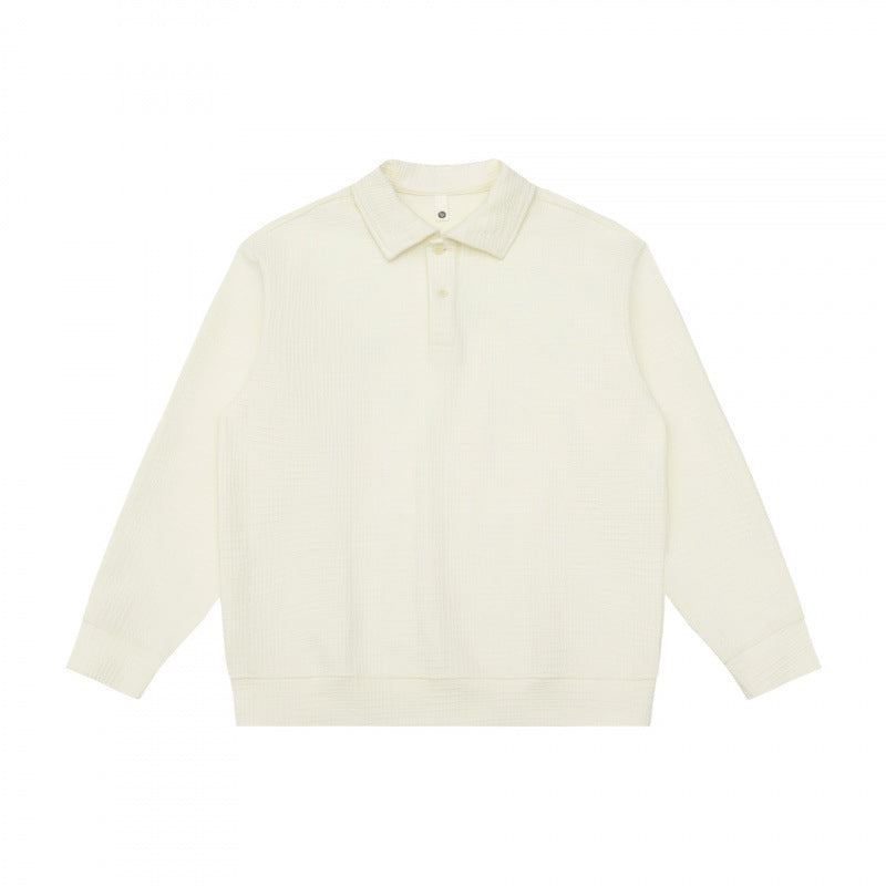 Unisex Long-Sleeve Knit Polo Shirt Sweater with Boxy Fit and Waffle Texture Chichicherry