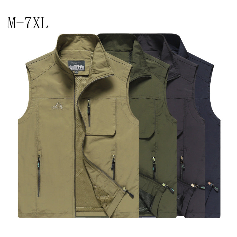 Men's Outdoor Utility Vest with mesh lining, water-repellent nylon surface, and multi-functional pockets Chichicherry