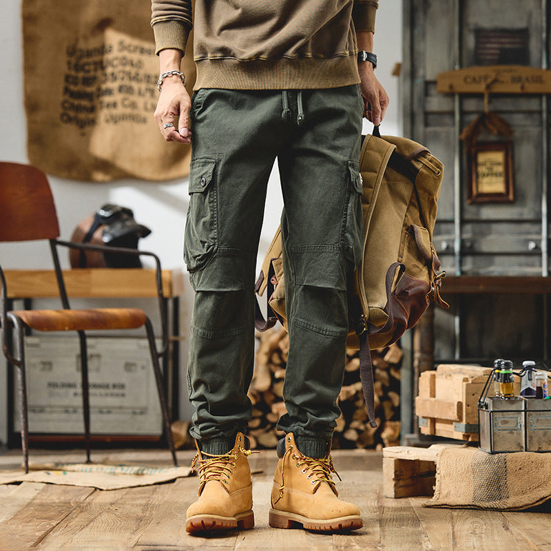 Men's Tapered Cargo Jogger Pants with Drawstring, Reinforced Knees, and Elastic Cuffs Chichicherry
