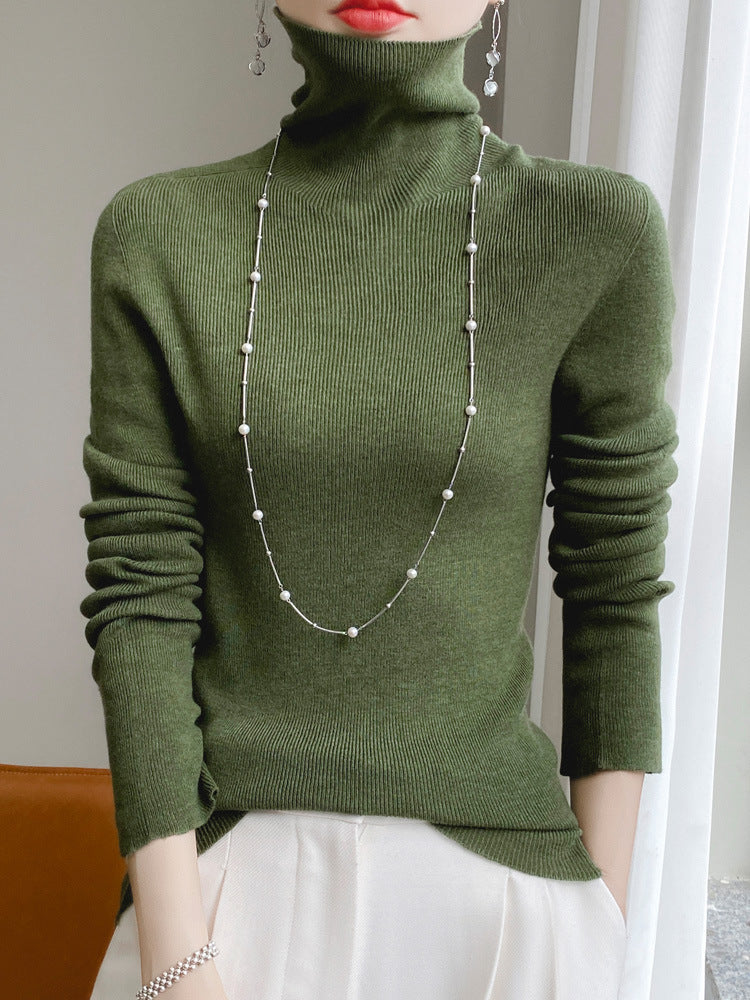 Women's Narrow Turtleneck Fine Knit Sweater with Elastic Rib Structure and Minimalist Silhouette Chichicherry