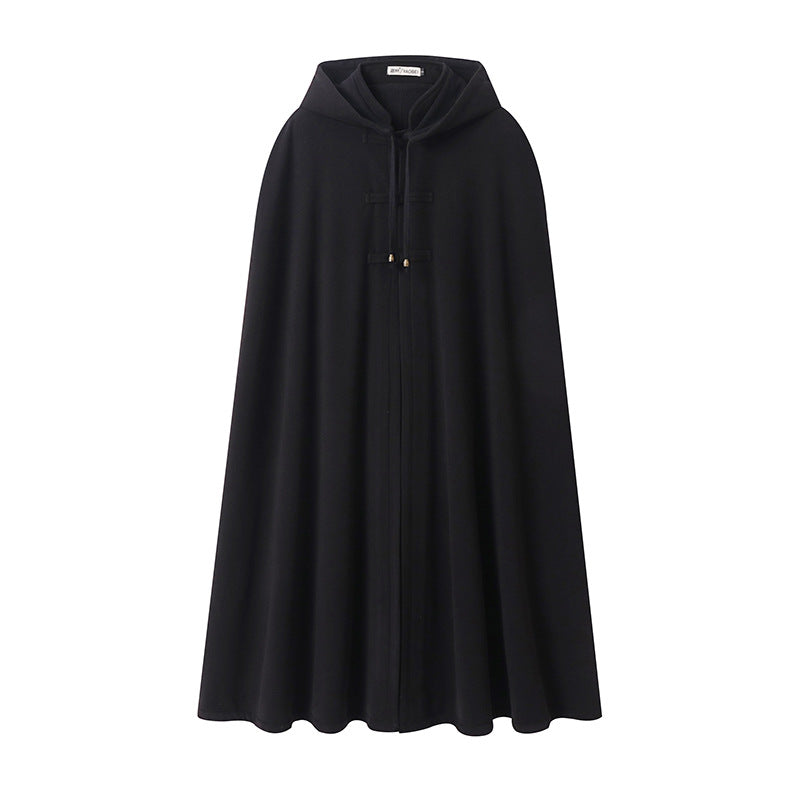 Women’s hooded cape made of wool blend with toggle closures and flowing A-line Chichicherry