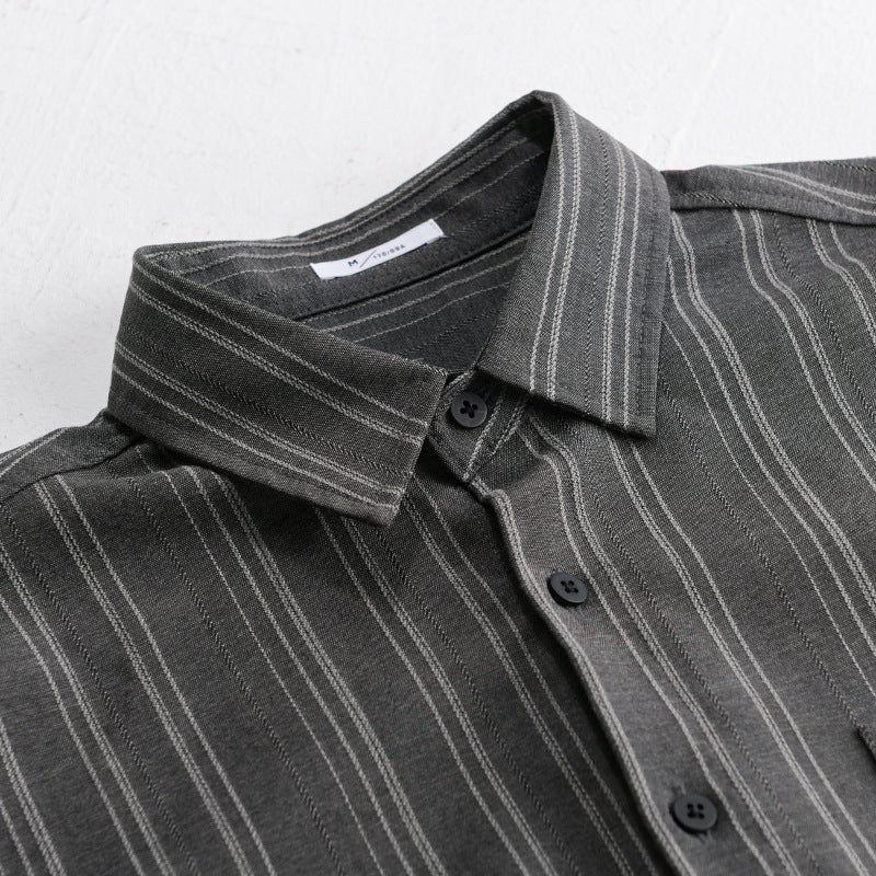 Men's Relaxed-Stripe Shirt Jacket made of fine cotton twill with patch chest pocket Chichicherry