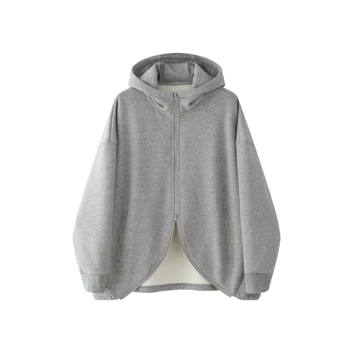 Women's Oversized Hooded Sweat Jacket with Curved Hem Chichicherry