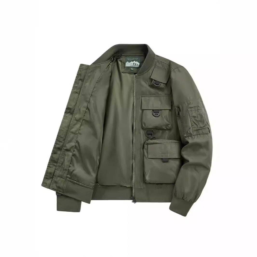 Men's Tactical Multi-Pocket Bomber Jacket with Utility Pockets Chichicherry