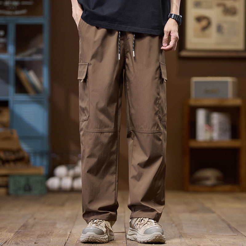 Men's Lightweight Technical Cargo Pants with Straight Legs, Multi-Pockets and Drawstring Waist Chichicherry