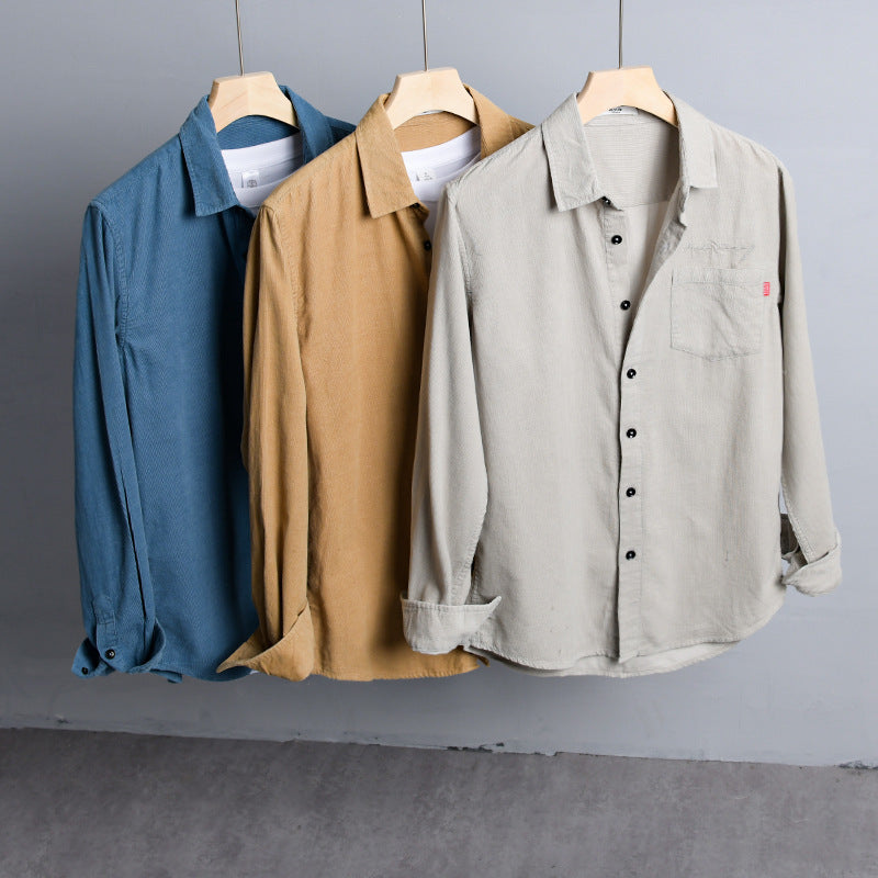 Men's Lightweight Cotton Shirt in Relaxed Fit with Chest Pocket and Soft Wash Chichicherry