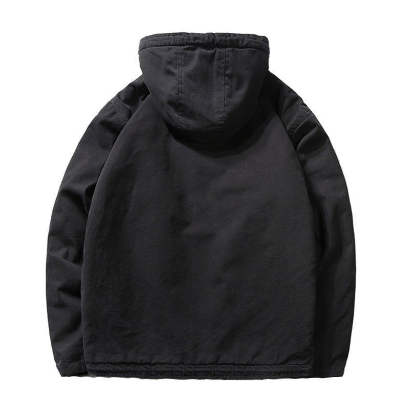 Men's Hooded Canvas Jacket with Sherpa Lining and Utility Details Chichicherry