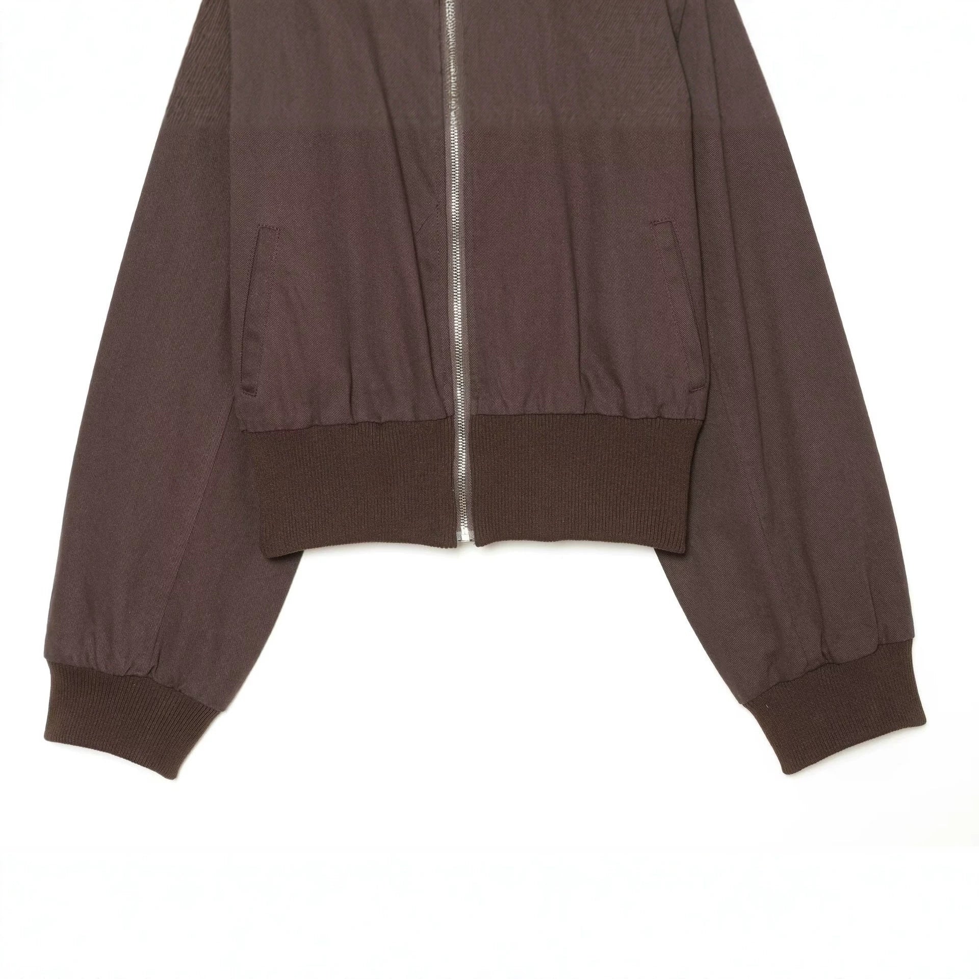 Women's Cropped Bomber Jacket with Wide Ribbed Cuff and Continuous Zipper Chichicherry