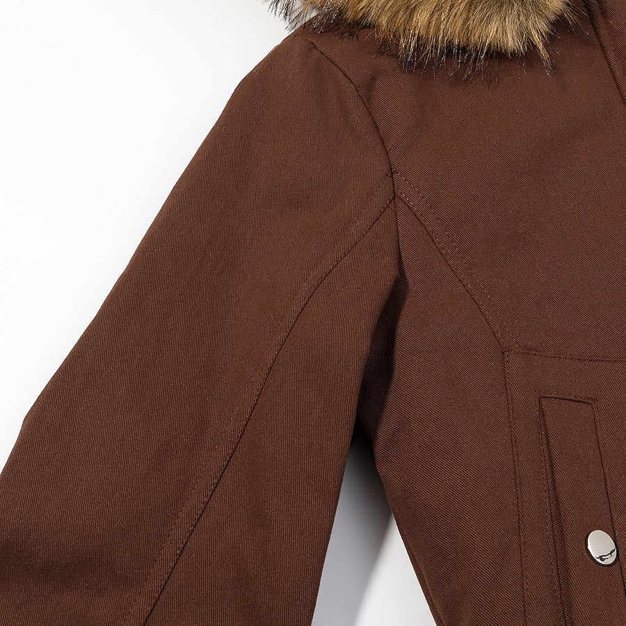 Women Padded Bomber Jacket with Faux Fur Hood and Utility Pocket Chichicherry
