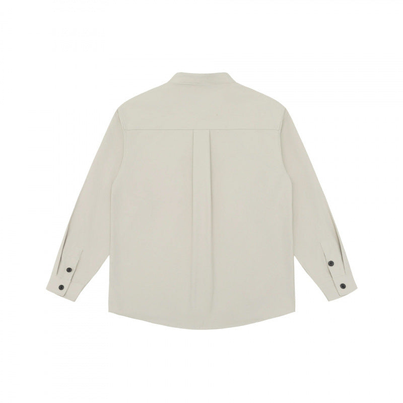 Unisex Oversized Shirt Jacket with Stand-up Collar, Concealed Button Placket and Patch Chest Pockets Chichicherry