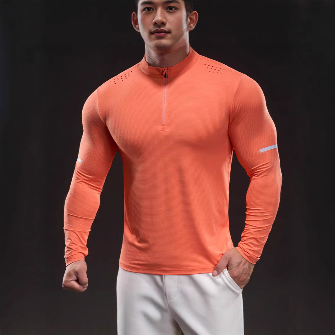 Men's compression training shirt with short zipper and breathable mesh structure Chichicherry