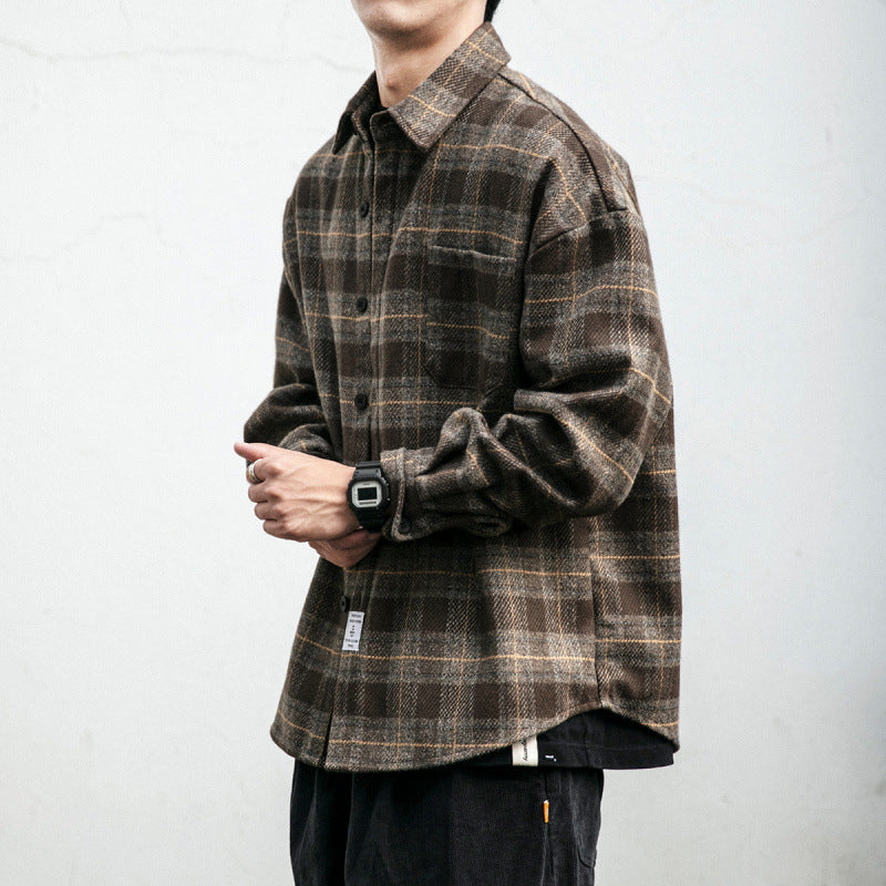 Herren Kariertes Overshirt‑Hemdjacke im Boxy‑Relaxed‑Schnitt Chichicherry