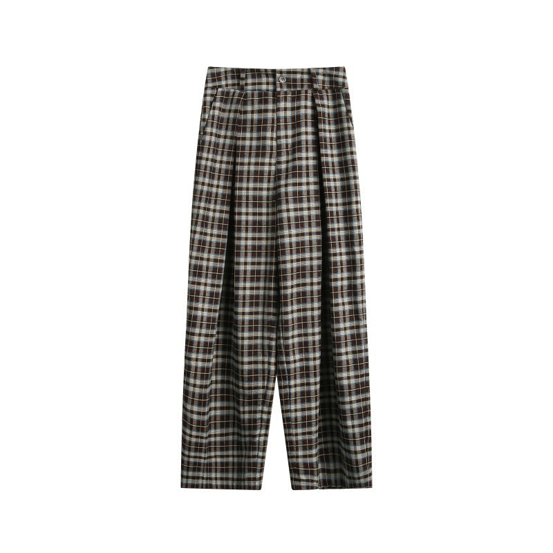 Ladies High-Waisted Checked Pleated Trousers in Wide Culotte Cut Chichicherry