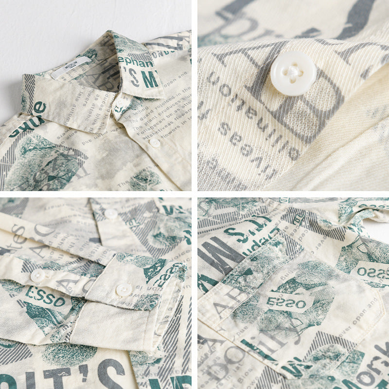 Men's overshirt made of cotton-linen with typographic newspaper print and relaxed fit Chichicherry