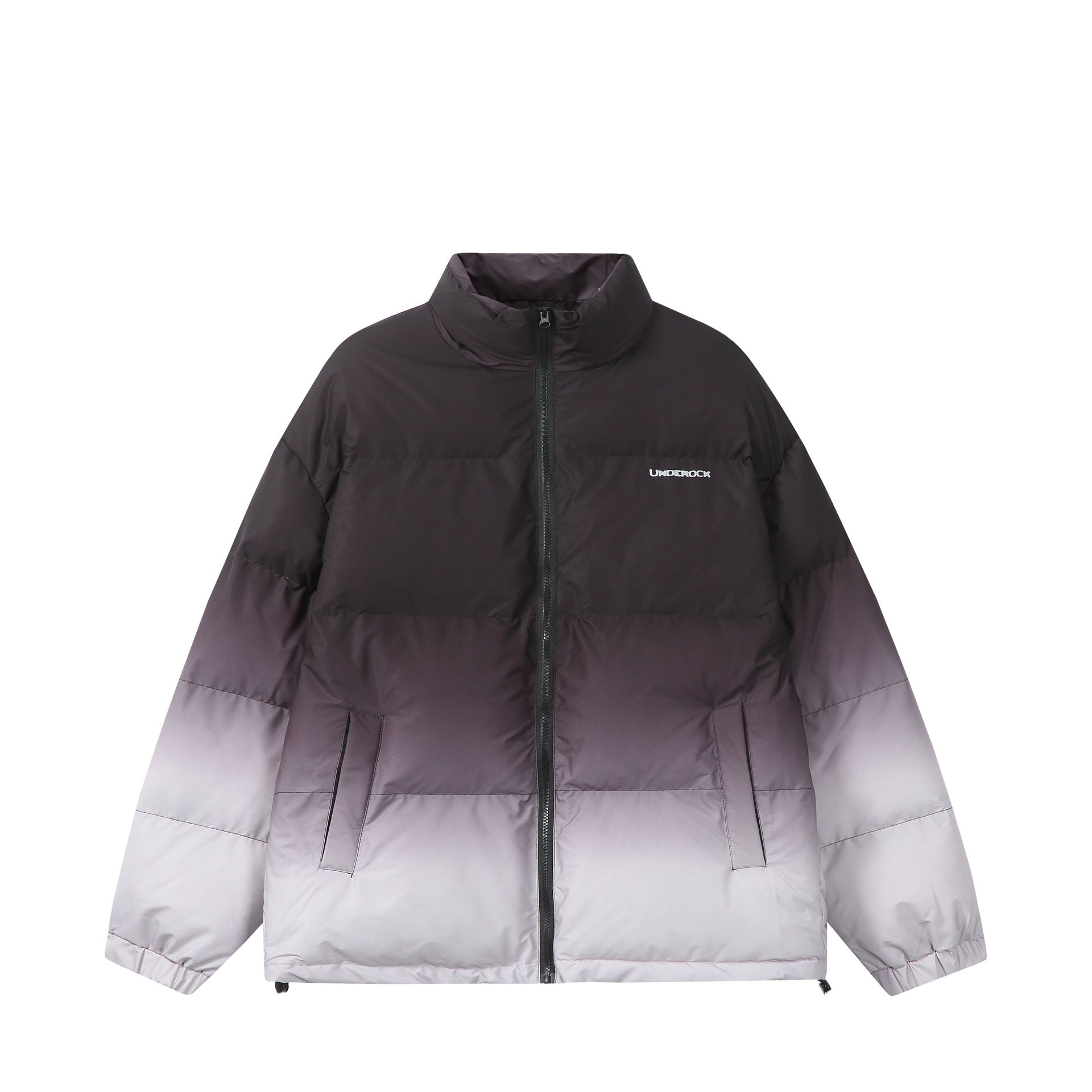Women’s short padded quilted jacket with high funnel collar and ombré detail Chichicherry