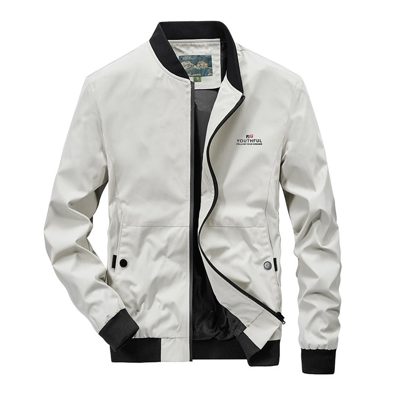 Men's minimalist nylon flight jacket with high ribbed collar, lightly padded and water-repellent Chichicherry