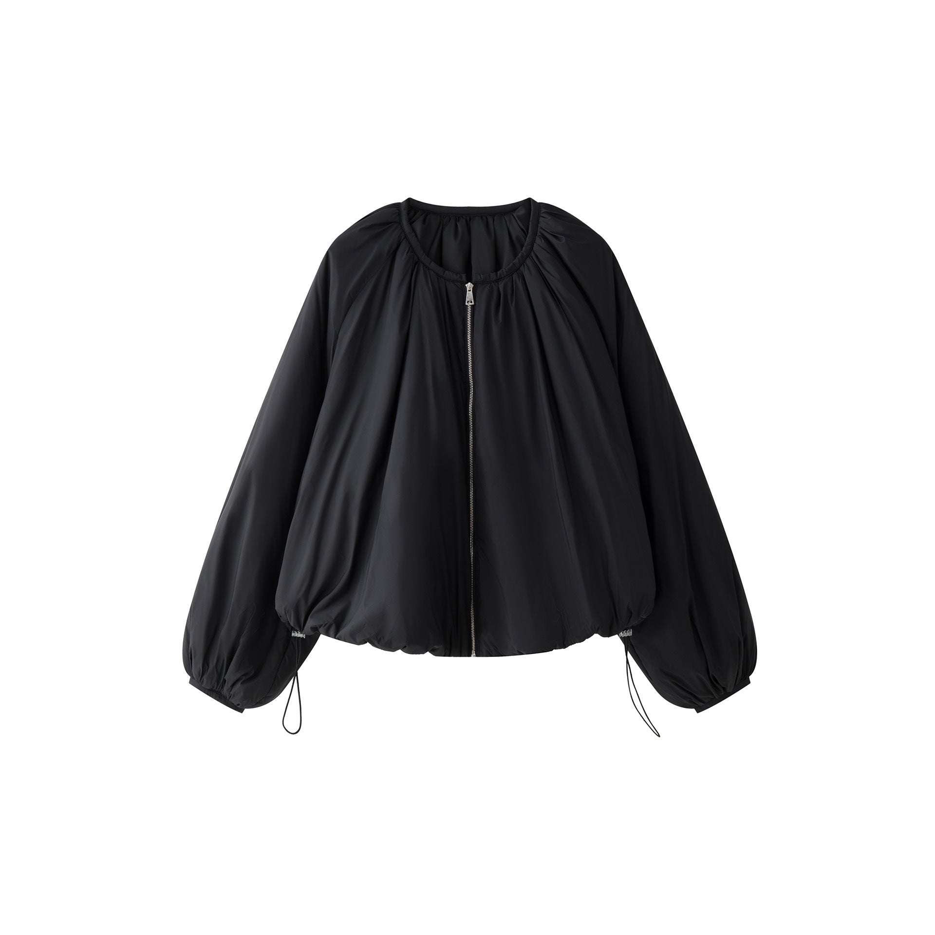 Women's Voluminous Bomber Jacket in Cape Style with Balloon Sleeves and Drawstring Chichicherry
