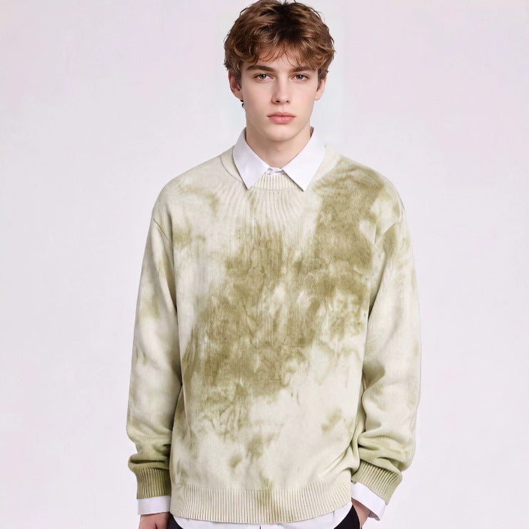 Herren Oversize-Strickpullover mit Batikoptik, Rundhalsausschnitt und Rippbündchen Chichicherry