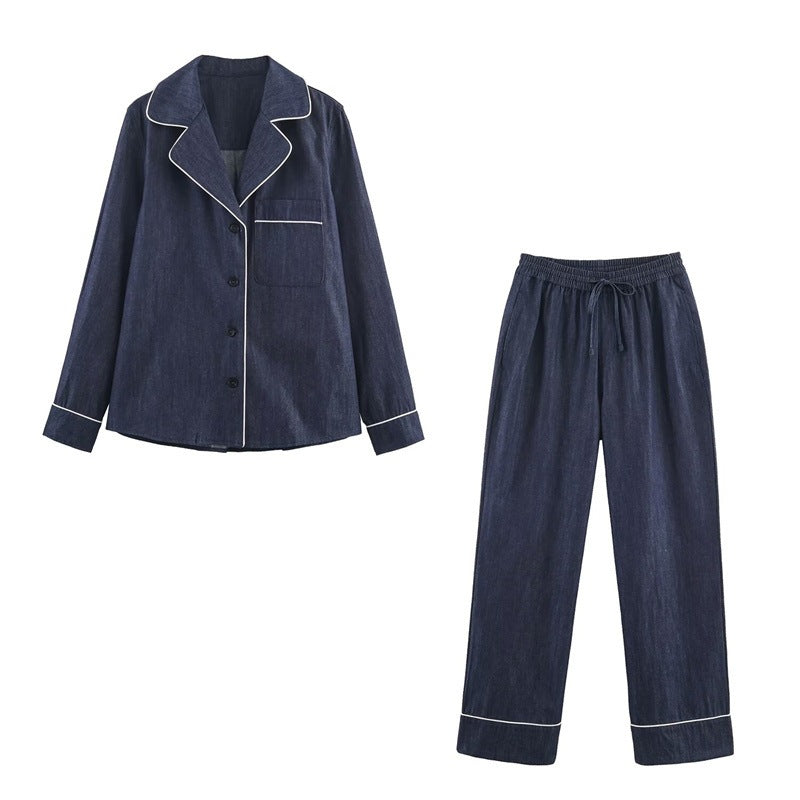 Women's Loose Fit Denim Pants with Elastic Waistband and Drawstring Chichicherry