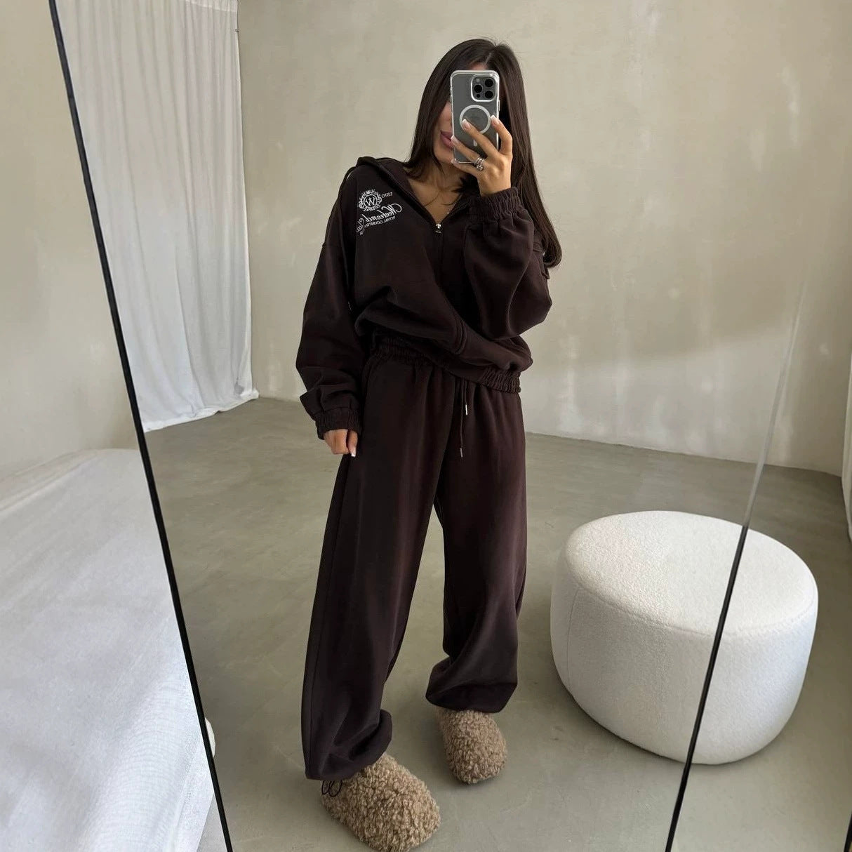 Damen Weiches Oversize-Kapuzen-Sweatjacken-Set mit weiter Jogginghose Chichicherry