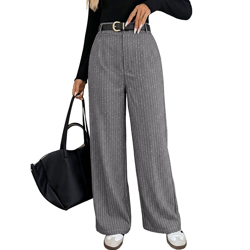 Women Wide Pinstripe Trousers with High Waist and Wide Leg Chichicherry