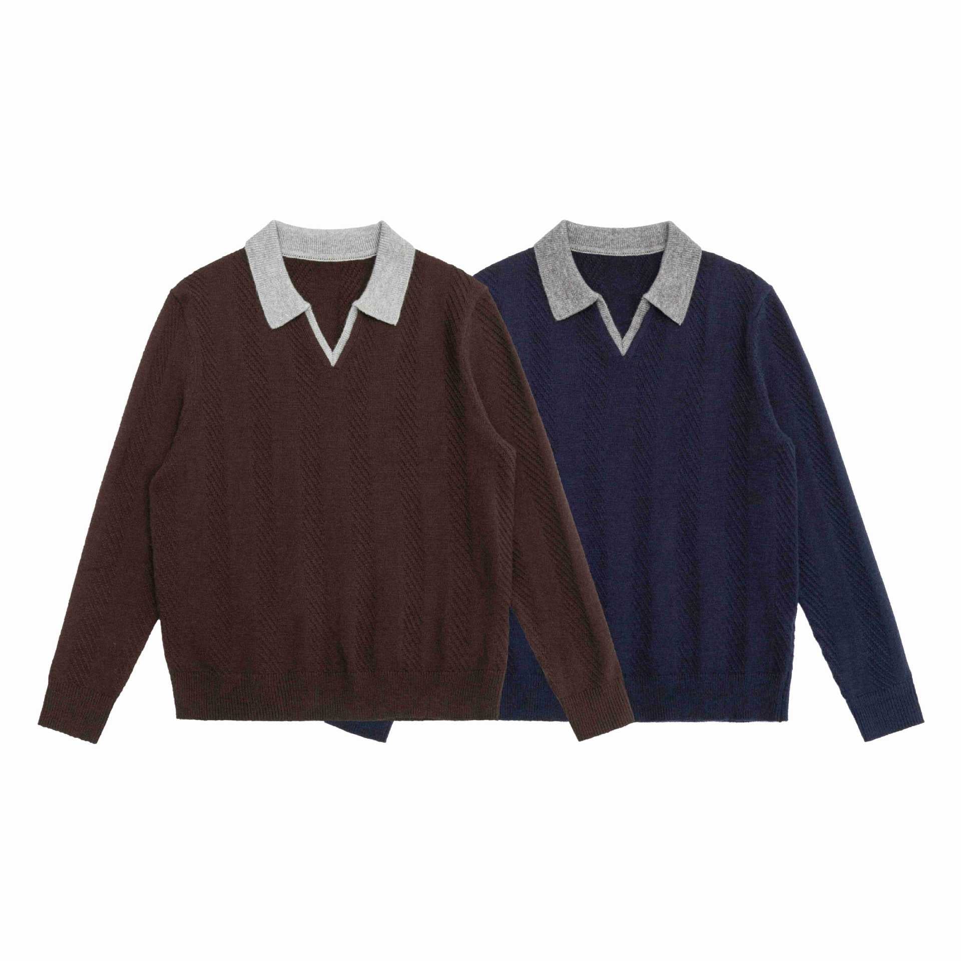 Unisex knitted sweater with polo collar and V-neck Chichicherry