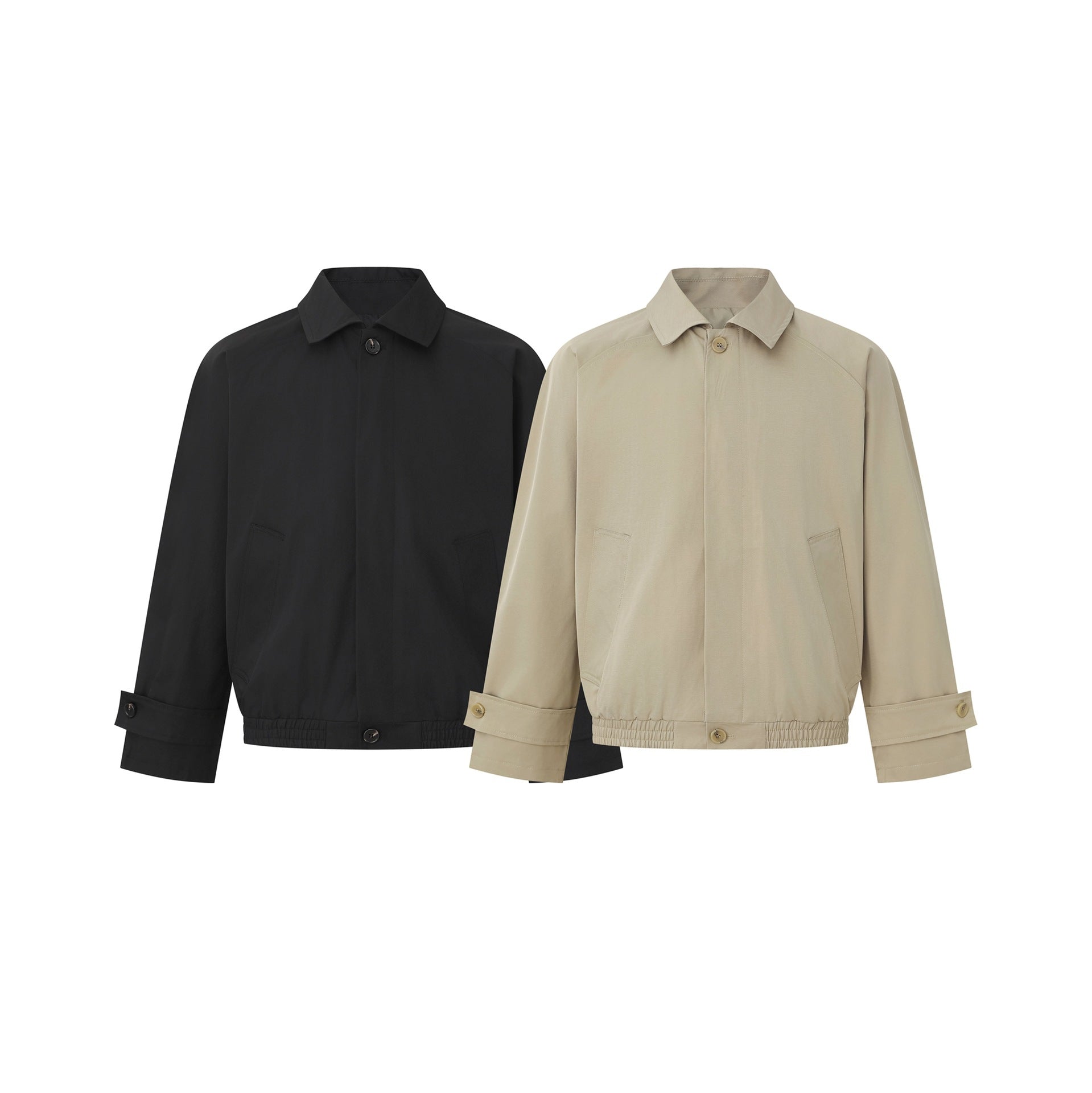 Ladies Short Bomber Jacket in Blouson Cut with Concealed Button Placket and Elastic Hem Chichicherry