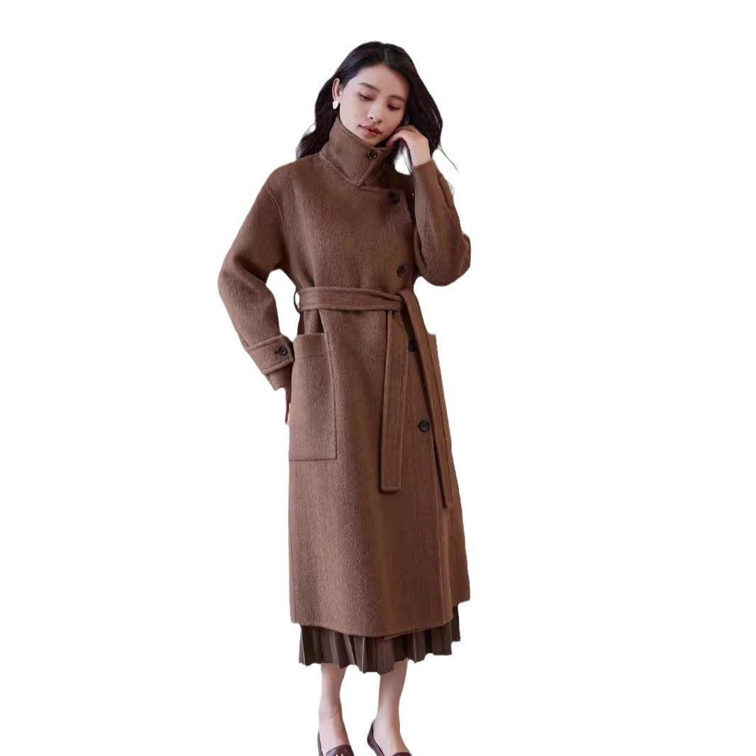 Women's Oversized Wool Coat with Belt and Wide Lapels Chichicherry