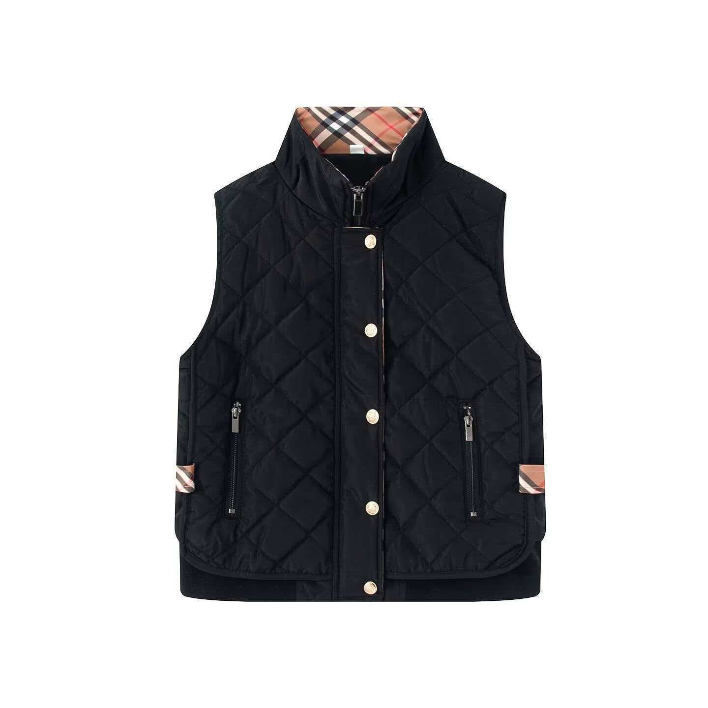 Women's Quilted Sleeveless Bodywarmer with Stand-Up Collar, Zipper, Snap Button Placket and Ribbed Hem Chichicherry