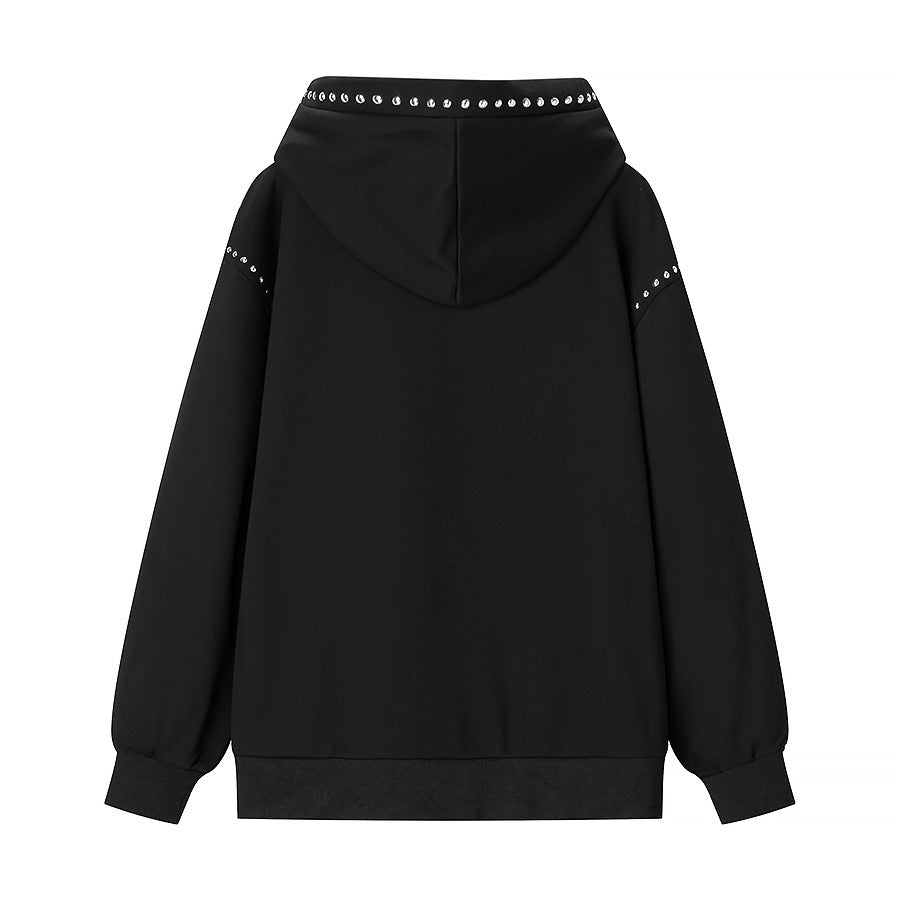 Women's Oversized Hoodie with Studded Detailing and Ribbed Hem Chichicherry
