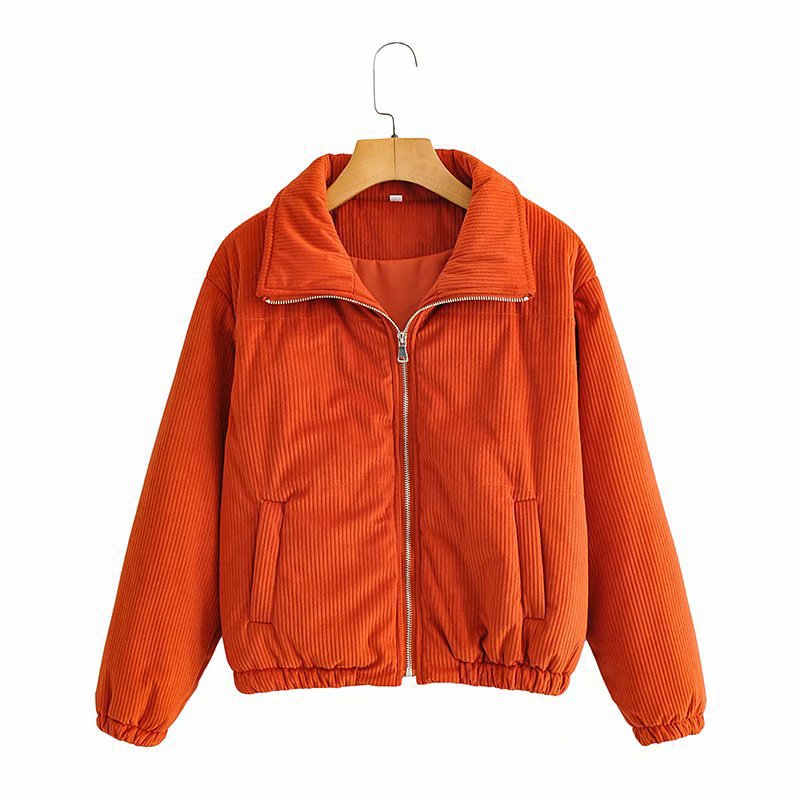 Women's Padded Cord Quilted Jacket with Stand-Up Collar and Elastic Hem Chichicherry