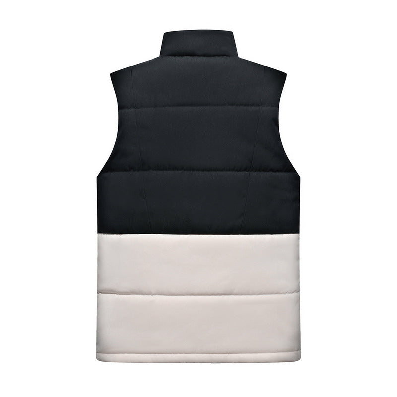 Men's sleeveless quilted vest with high stand-up collar and two-tone block design Chichicherry