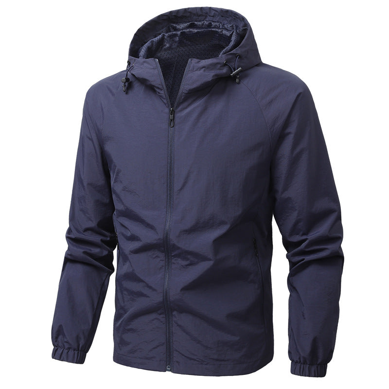 Men's Lightweight Hooded Windbreaker with Mesh Lining, Full-Length Zipper & Elastic Cuffs Chichicherry
