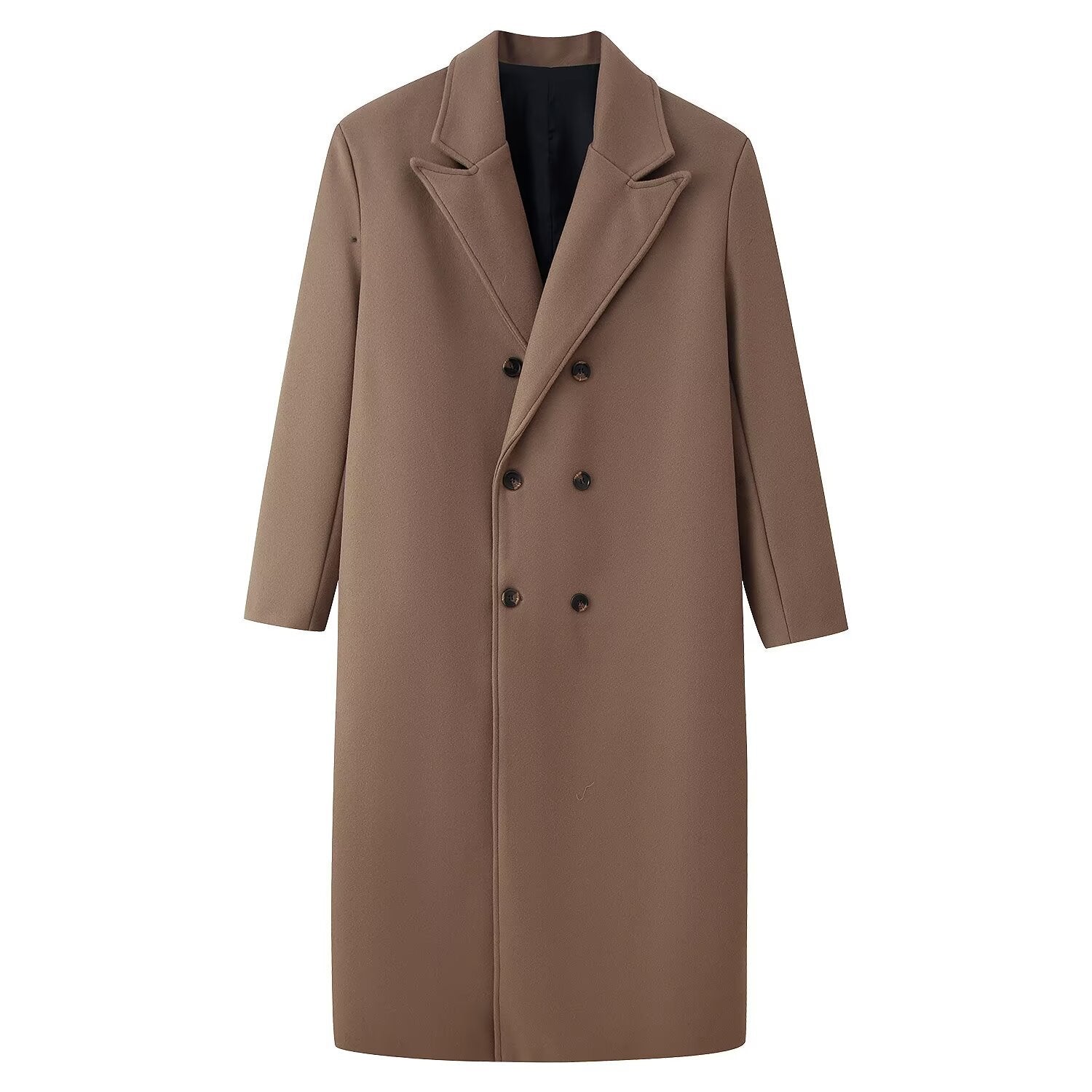 Men's Double-Breasted Long Coat with Narrow Lapels and Straight Cut Chichicherry