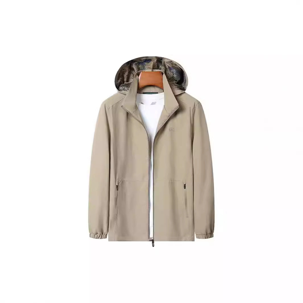 Men's Lightweight Hooded Shell Jacket with Water-Repellent Microfiber and Concealed Zipper Pockets Chichicherry