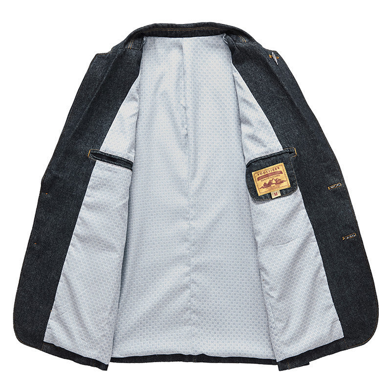 Men's denim blazer in casual look with patch pockets and contrast stitching Chichicherry