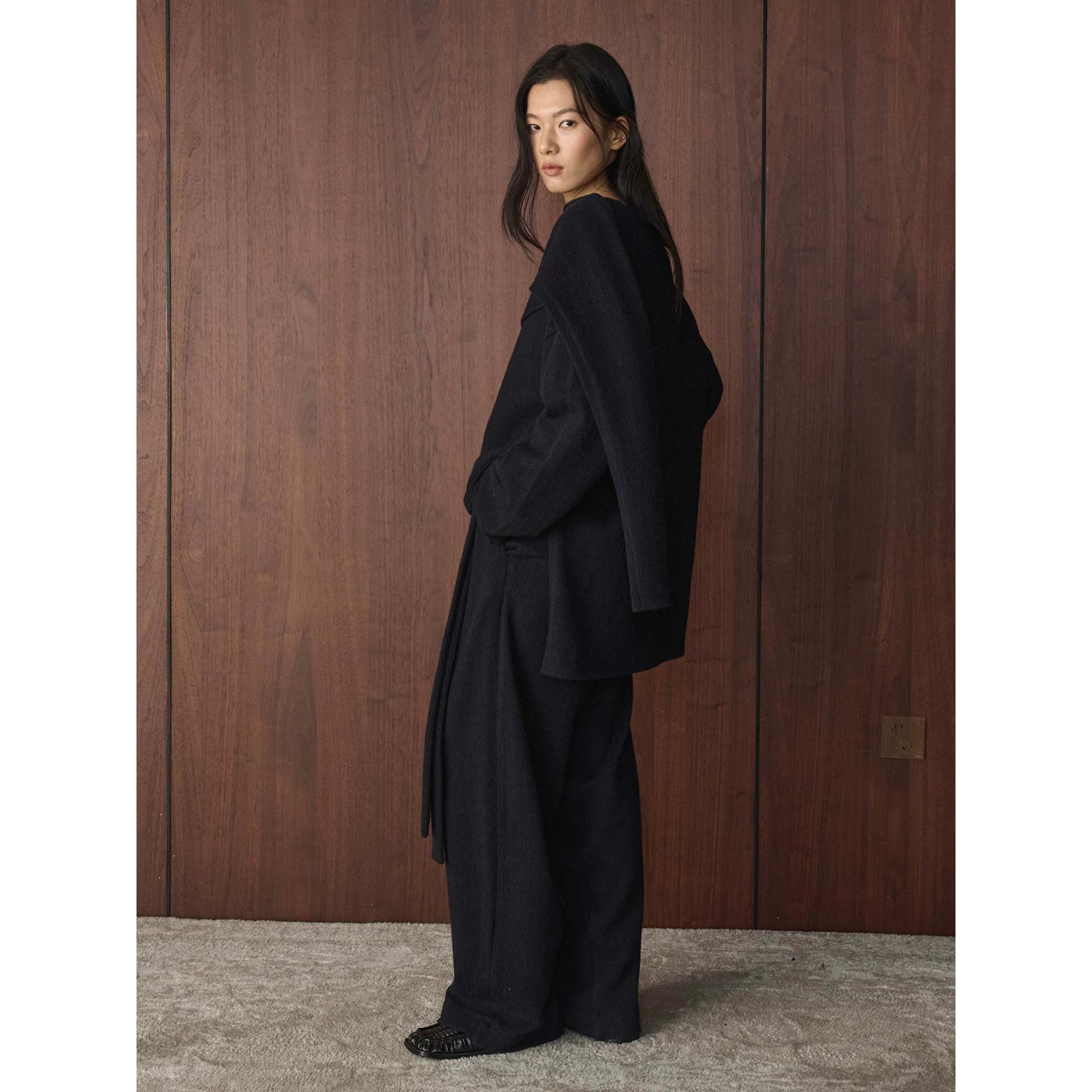 Women Asymmetric Wool Blend Poncho with Wide Boat Neck and Layered Look Chichicherry