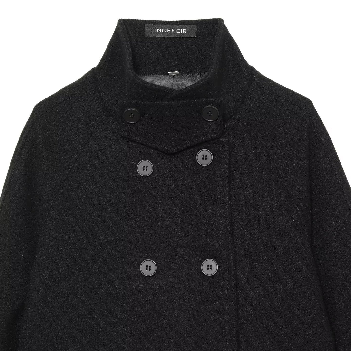 Women's Short Double-Breasted Wool Blend Cape Coat with High Stand Collar Chichicherry