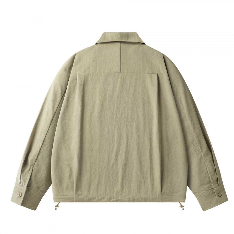 Unisex Lightweight Overshirt Jacket with Concealed Front, Shirt Collar and Drawstring Hem Chichicherry