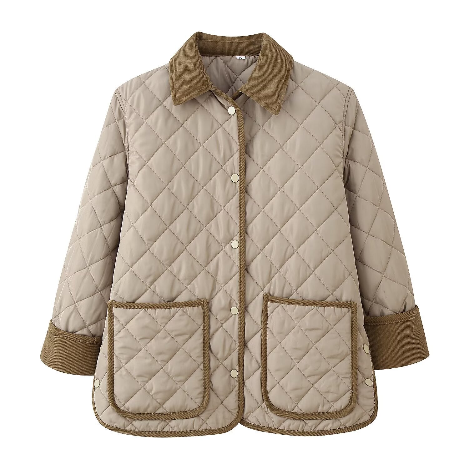 Ladies quilted jacket with cord collar, flap pockets and snap button closure Chichicherry