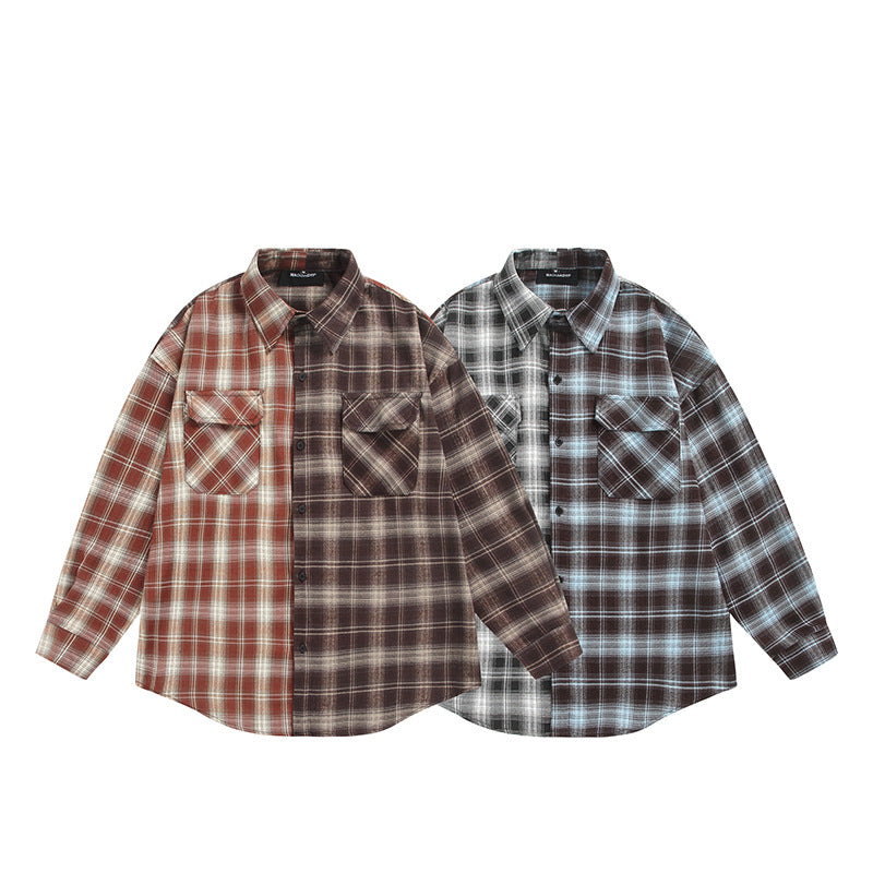 Unisex Split Check Overshirt in Shirt Jacket Style Chichicherry